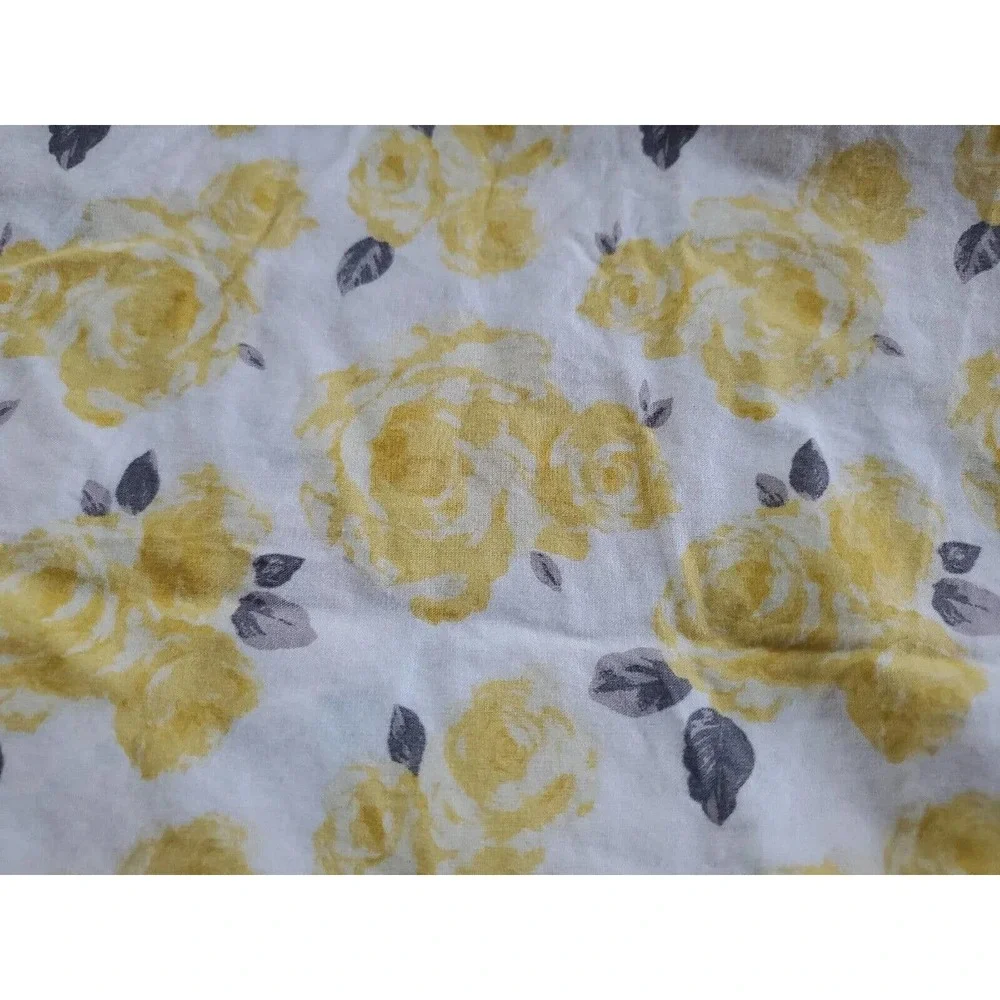 Emily & Merritt Queen Size Floral Yellow Gray Cotton Flat Sheet 97